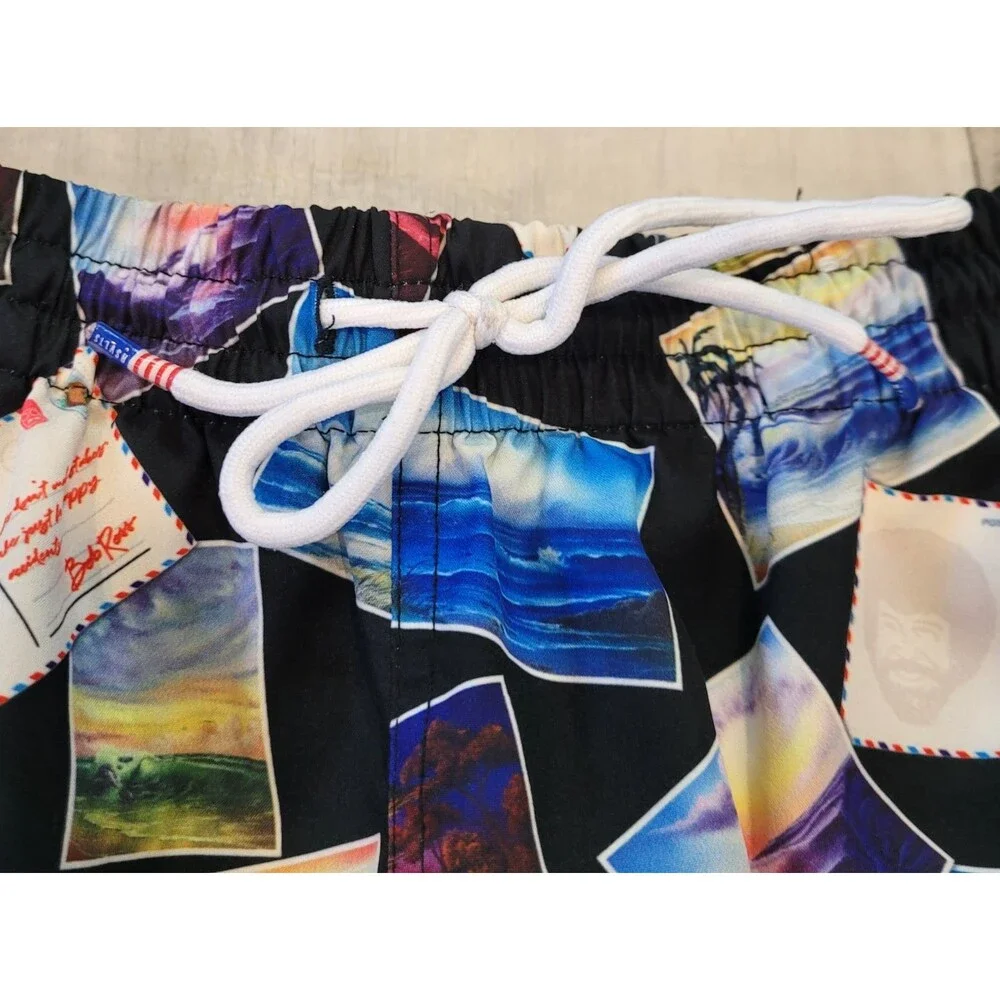 RSVLTS Bob Ross Postcards Mens Size M Swim Trunks Shorts Mesh Lined Beach Resort